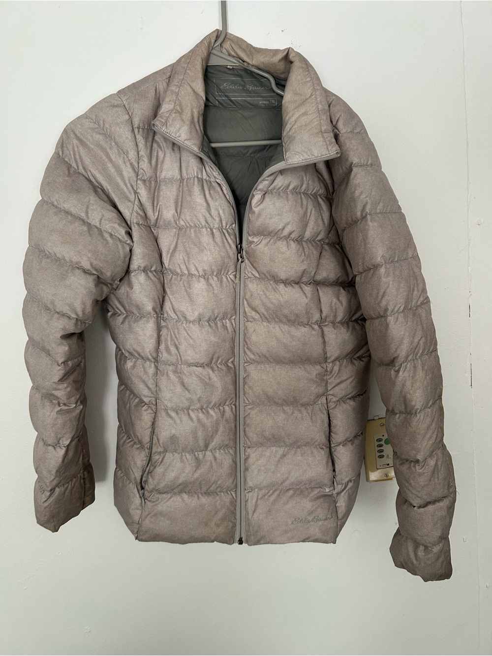 Eddie Bauer 650 Down Puffer Jacket Champagne Lightweight Packable tall medium